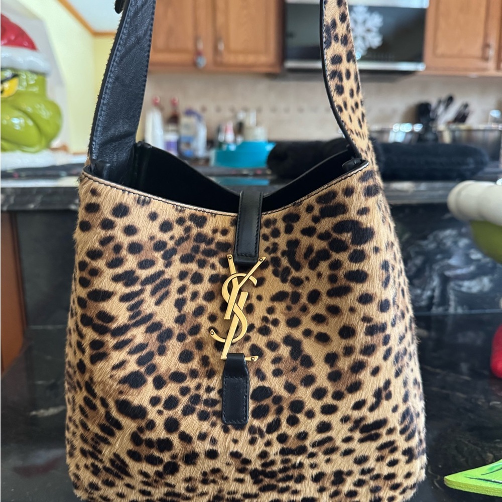 Yves Saint Laurent Black and Brown Animal Print Shoulder Bag